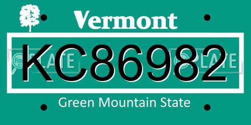 KC86982 Vermont License Plate