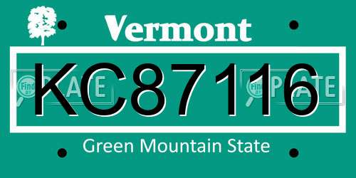 KC87116 Vermont License Plate
