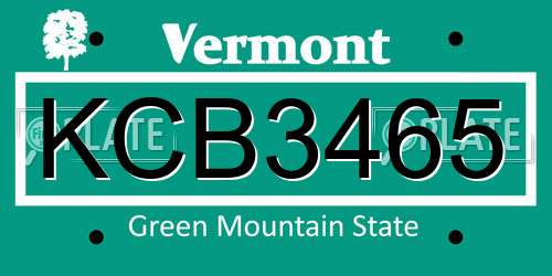 KCB3465 Vermont License Plate