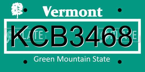 KCB3468 Vermont License Plate