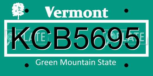 KCB5695 Vermont License Plate