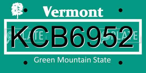 KCB6952 Vermont License Plate