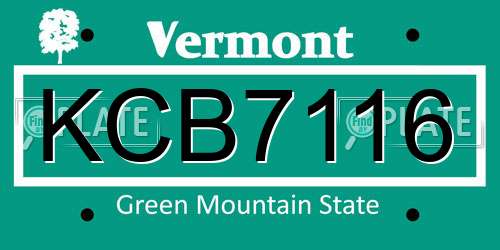 KCB7116 Vermont License Plate
