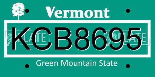KCB8695 Vermont License Plate