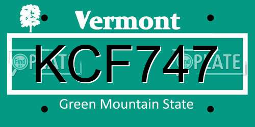 KCF747 Vermont License Plate