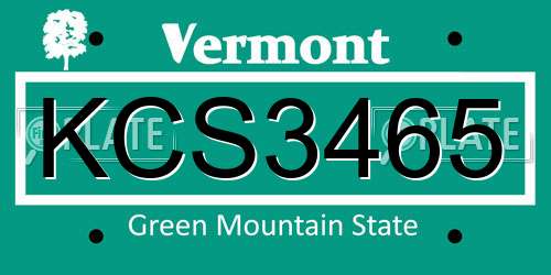 KCS3465 Vermont License Plate
