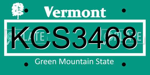 KCS3468 Vermont License Plate