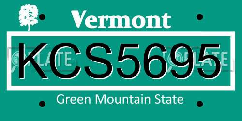 KCS5695 Vermont License Plate