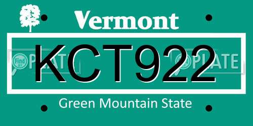 KCT922 Vermont License Plate
