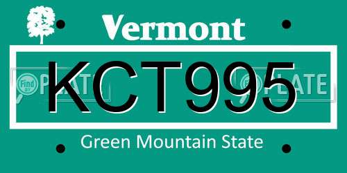 KCT995 Vermont License Plate