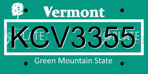 KCV3355 Vermont License Plate