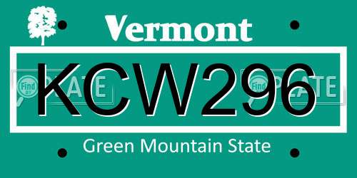 KCW296 Vermont License Plate