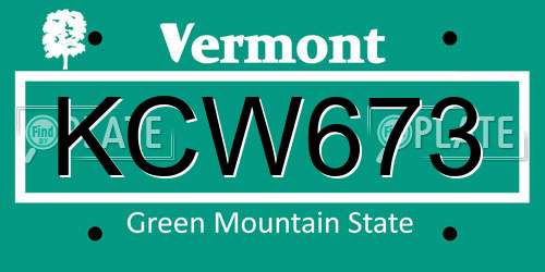 KCW673 Vermont License Plate