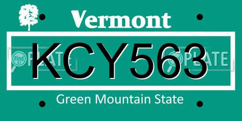 KCY563 Vermont License Plate