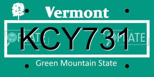 KCY731 Vermont License Plate