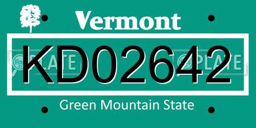 KD02642 Vermont License Plate
