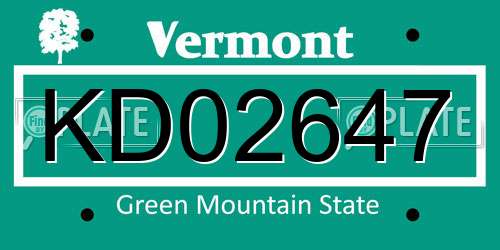KD02647 Vermont License Plate