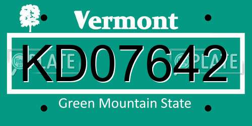 KD07642 Vermont License Plate