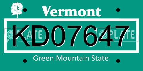 KD07647 Vermont License Plate