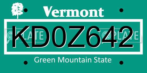 KD0Z642 Vermont License Plate