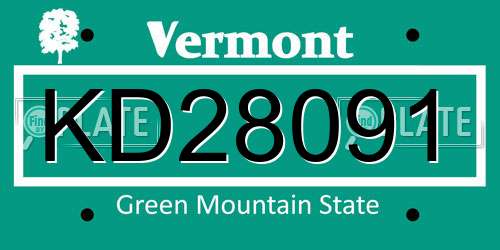 KD28091 Vermont License Plate