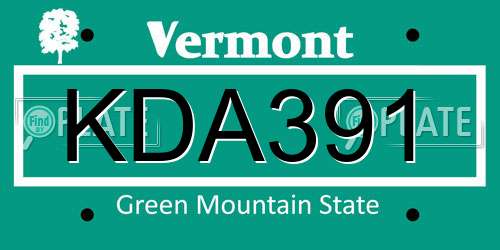 KDA391 Vermont License Plate