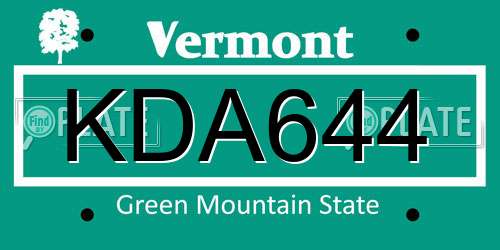KDA644 Vermont License Plate