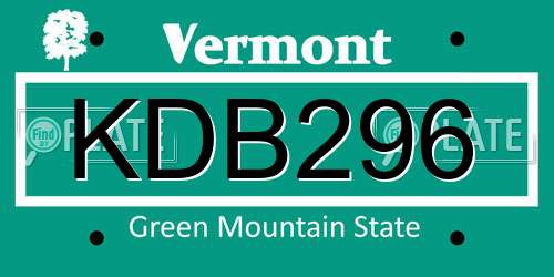 KDB296 Vermont License Plate