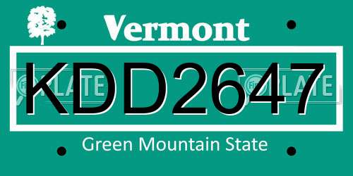 KDD2647 Vermont License Plate