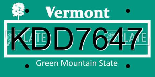 KDD7647 Vermont License Plate
