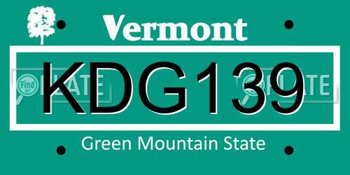 KDG139 Vermont License Plate