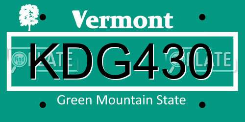 KDG430 Vermont License Plate