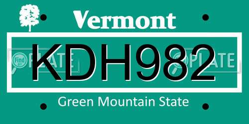 KDH982 Vermont License Plate