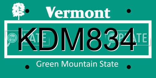 KDM834 Vermont License Plate