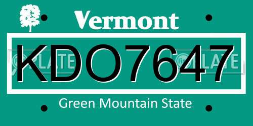 KDO7647 Vermont License Plate