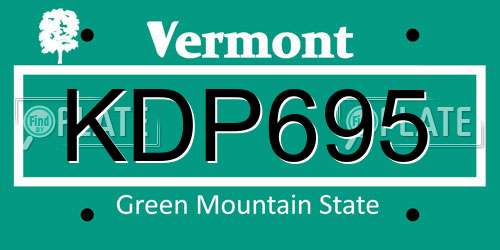 KDP695 Vermont License Plate