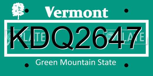 KDQ2647 Vermont License Plate
