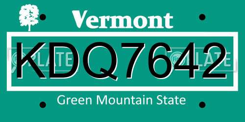 KDQ7642 Vermont License Plate