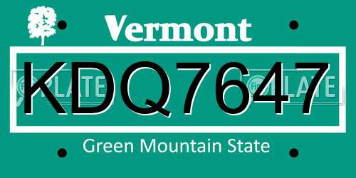 KDQ7647 Vermont License Plate