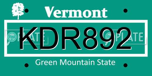 KDR892 Vermont License Plate