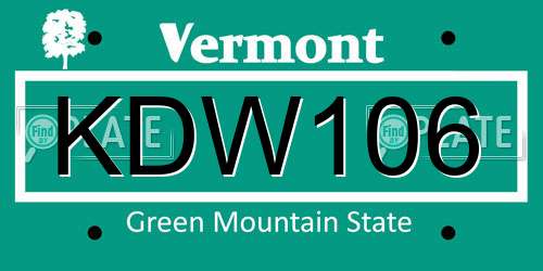 KDW106 Vermont License Plate