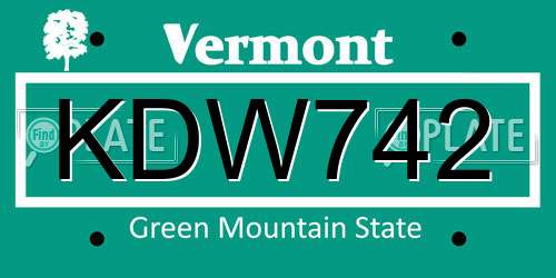 KDW742 Vermont License Plate