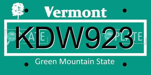 KDW923 Vermont License Plate