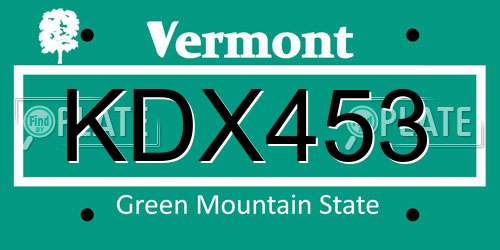 KDX453 Vermont License Plate