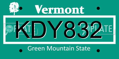 KDY832 Vermont License Plate