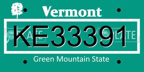 KE33391 Vermont License Plate