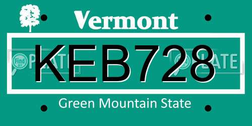 KEB728 Vermont License Plate