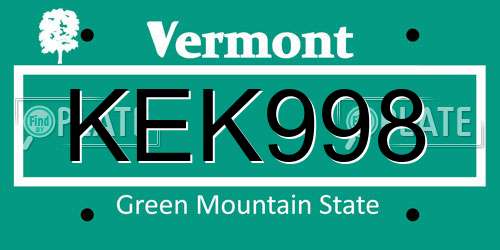 KEK998 Vermont License Plate