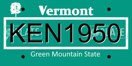 KEN1950 Vermont License Plate