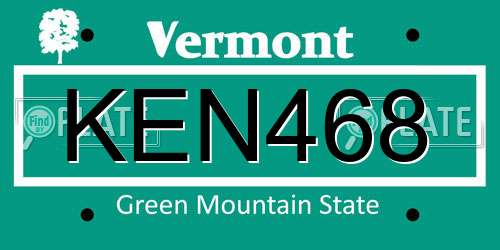 KEN468 Vermont License Plate